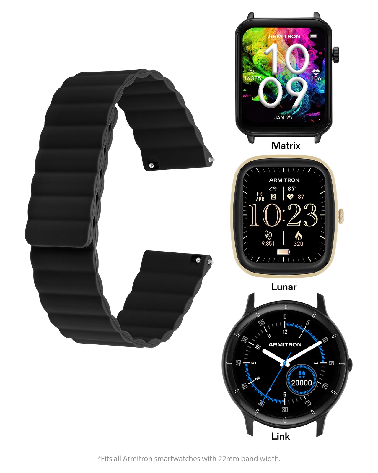 Magnetic Silicone Armitron Connect Band™ | 22mm-Smart-Armitron